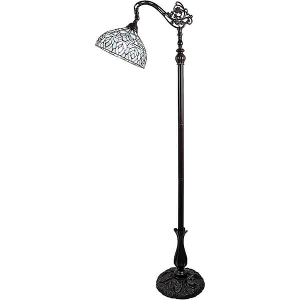 HomeRoots 62 in. Brown and White 1-Dimmable (Full Range) Torchiere Floor Lamp for Living Room with Glass Dome Shade
