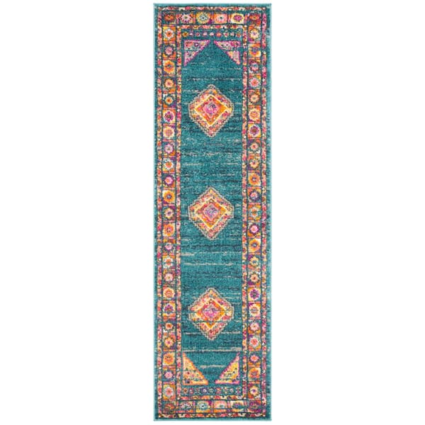 SAFAVIEH Madison Light Blue/Orange 2 ft. x 6 ft. Border Runner Rug