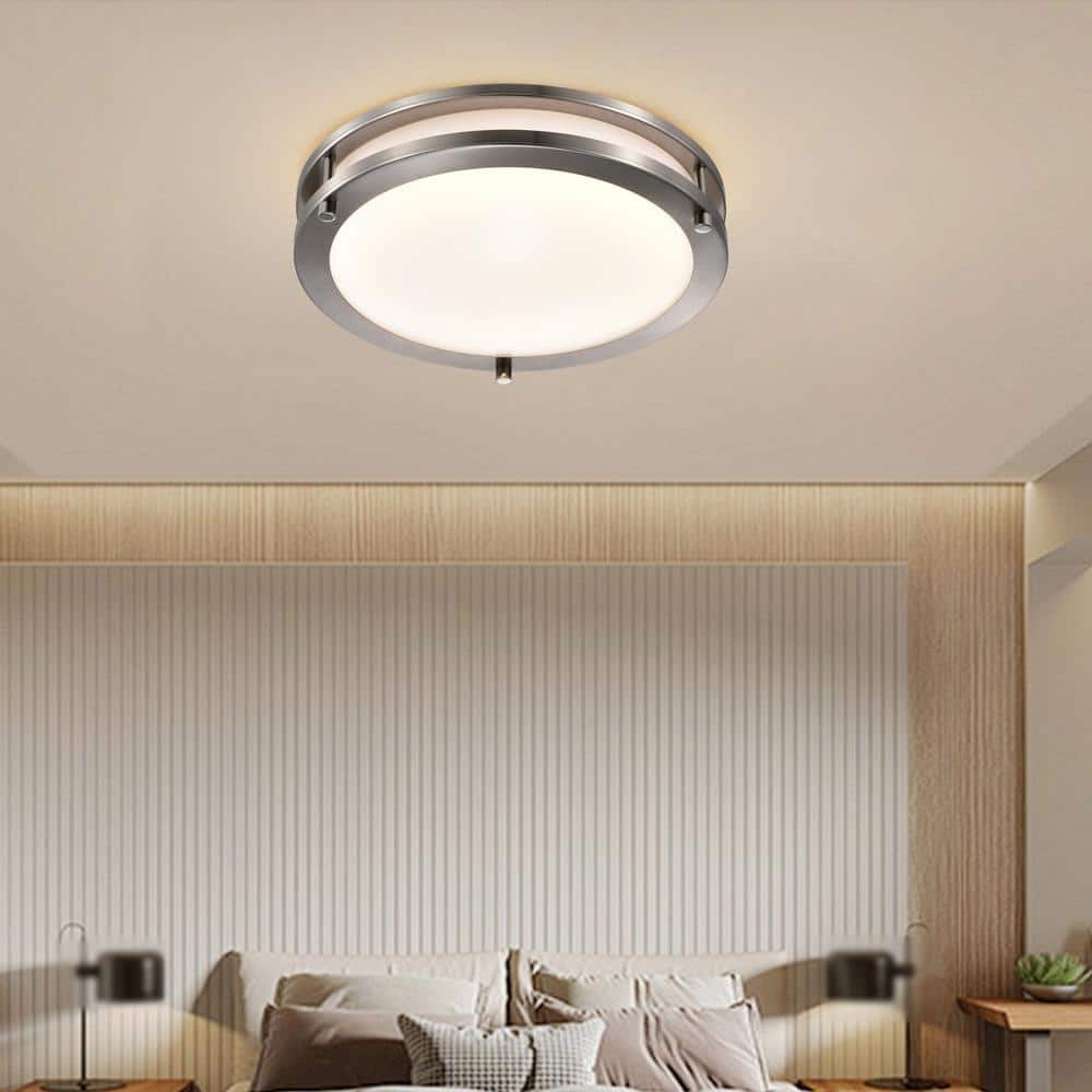 11.75" Brushed Nickel LED Flush Mount with White Diffuser
