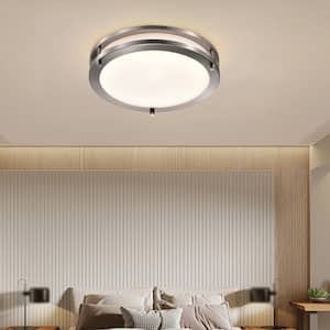 11.75 in. Brushed Nickel Dimmable 15-Watt Selectable LED Flush Mount 3000K/4000K/5000K with Acrylic Shade