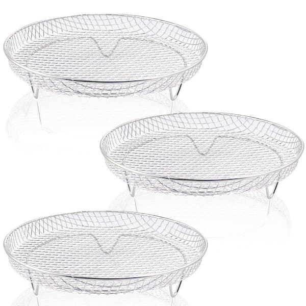 8 in. Round Silver Stainless Steel Air Fryer Rack, Baking Rack, Cooling Rack, Stackable Grill (3-Pack)