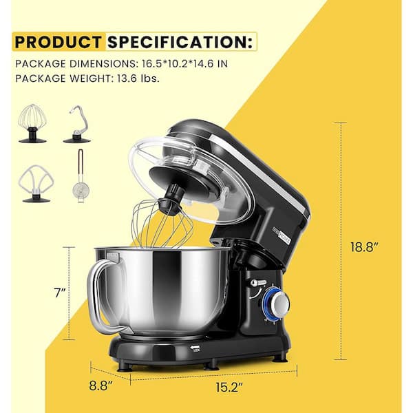 VIVOHOME 660-Watt 6 Qt. 10- Speed Black Tilt-Head Kitchen Stand Mixer with  Beater, Dough Hook and Wire Whip X002DW09A5 - The Home Depot