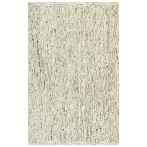 Abstract 6 ft. x 9 ft. Green/Ivory Distressed Modern Area Rug