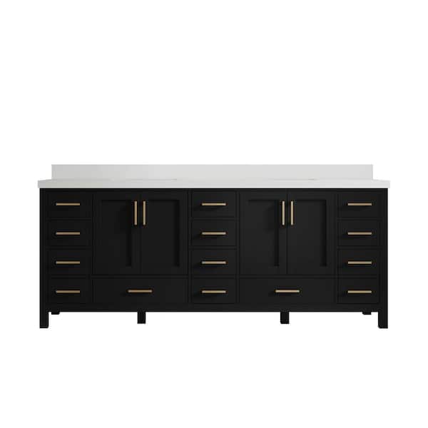 Willow Collections Malibu 84 in. W x 22 in. D x 36 in. H Double Sink Bath Vanity in Black with 2 in. White Qt. Top