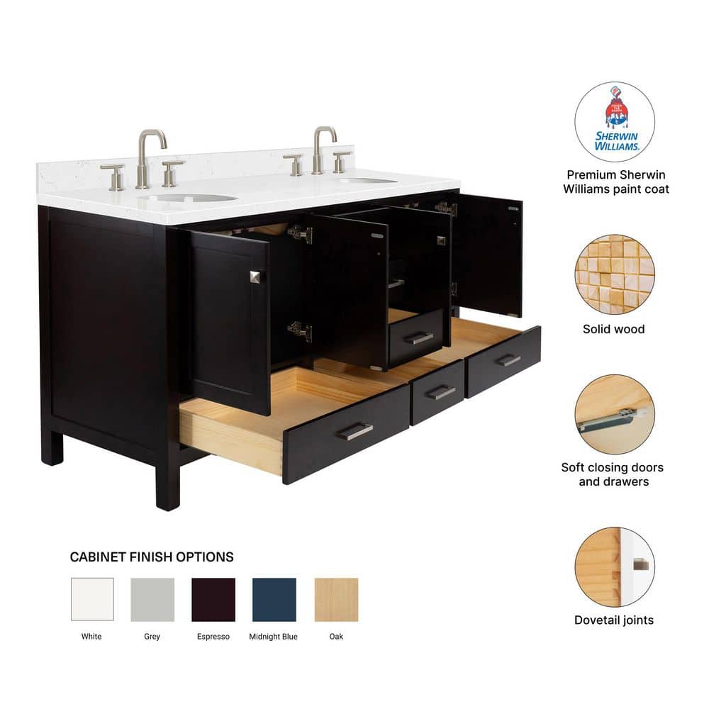Espresso 72" Double Basin Freestanding Vanity with Quartz Top
