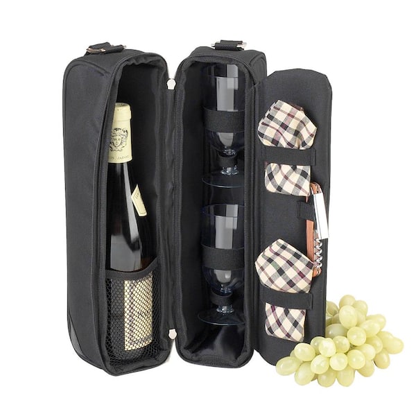 Sunset Black and London Wine Tote for 2 with Glasses 133-L - The Home Depot