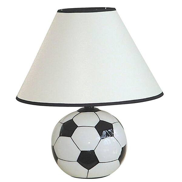 ORE International 12 in. Ceramic Soccer Ball Black and White Table Lamp