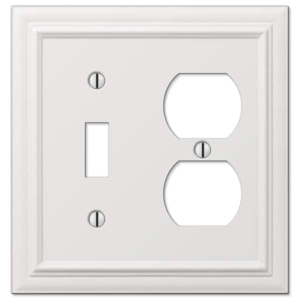 AMERELLE Continental 2 Gang 1-Toggle and 1-Duplex Metal Wall Plate - White