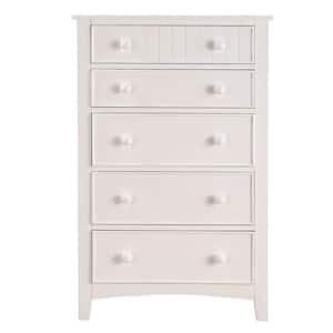 5-Drawer White Wooden Chest 18 in. L x 32 in. W x 48 in. H
