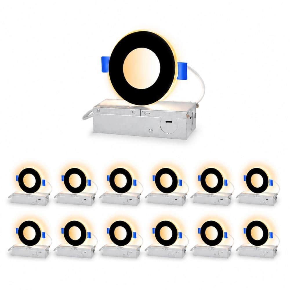 Led Light Recess PBTEK 3 in. Black Canless Recessed LED Downlights with Amber Night ...