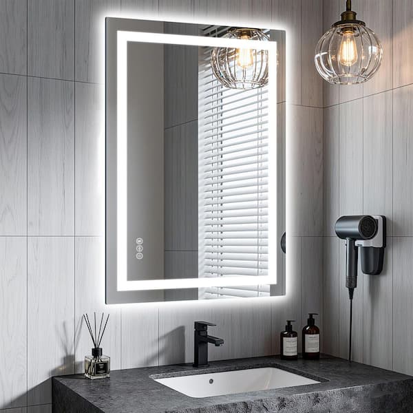 Sxiawe 24 in. W x 36 in. H Rectangular Frameless Anti-Fog LED Front Light Backlit Wall Mirror Bathroom Vanity Mirror