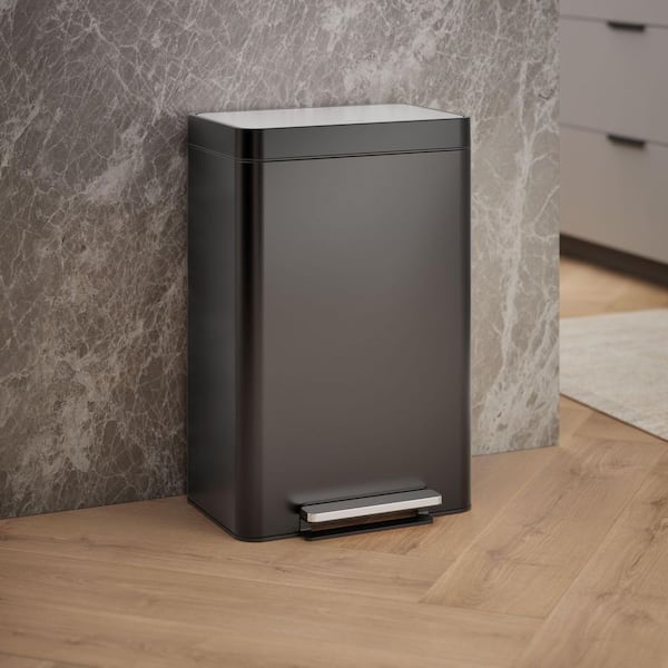 13 Gal. Stainless Steel Trash Can in Black Stainless