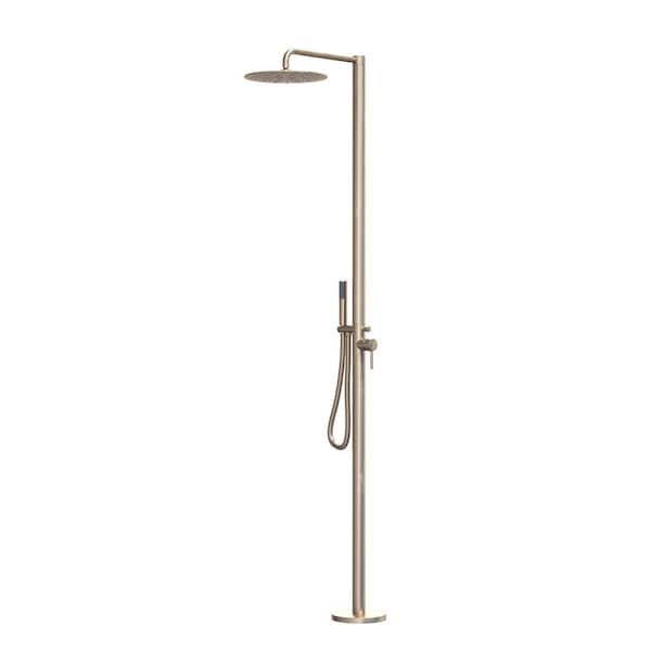 Single Handle 1-Spray Outdoor Freestanding Shower Faucet 1.8 GPM with Ceramic Disc Valves Outside Shower in Brushed Gold