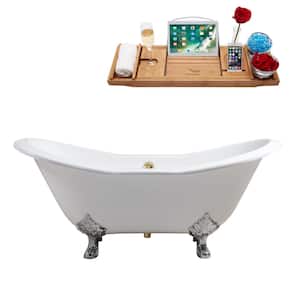 61 in. Cast Iron Clawfoot Non-Whirlpool Bathtub in Glossy White with Polished Gold Drain and Polished Chrome Clawfeet