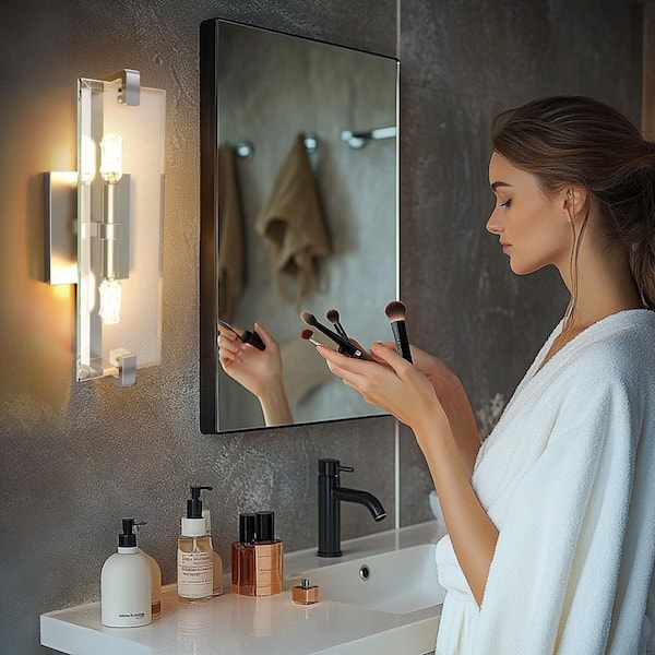 14.5 in. Silver Modern Interior Wall Lamp, 2-Lights Dimmable Wall Sconce with 2 Bulbs for Bathrooms Hallways