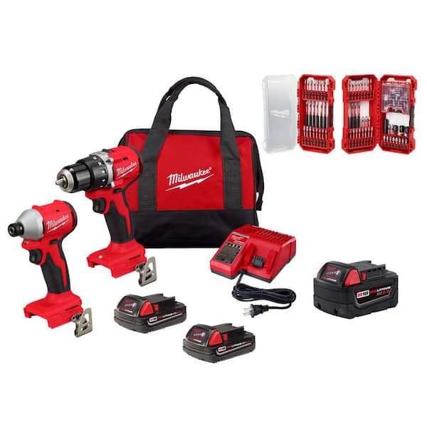 M18 18V Lith-Ion Cordless Drill/Impact Combo Kit (2-Tool) w/(2) 2.0 Ah Batteries, Charger, 5.0 Ah Battery, & Bit Set