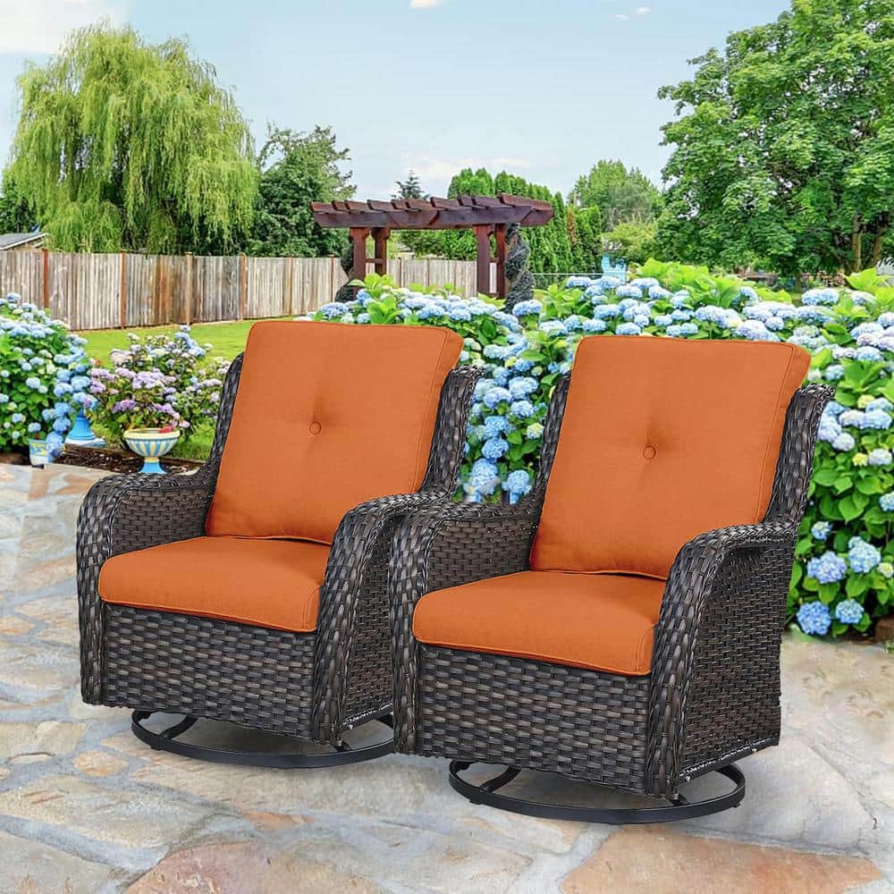 Gymojoy Carolina 2Person Brown Wicker Outdoor Glider with Orange