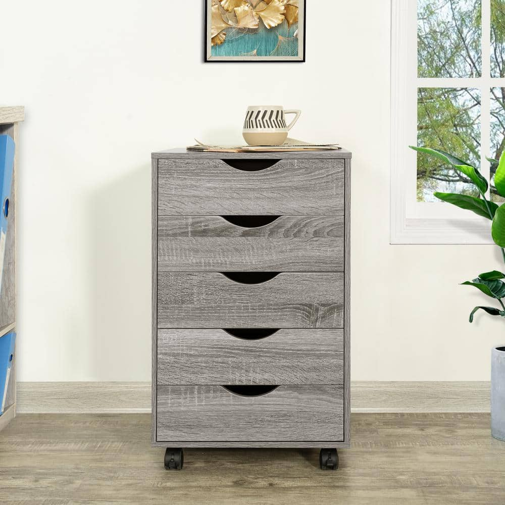 5 Drawers Chest, Wood Storage Dresser with Wheels, Craft Storage Organizer  and Storage Drawer Office Drawer Unit Espresso 