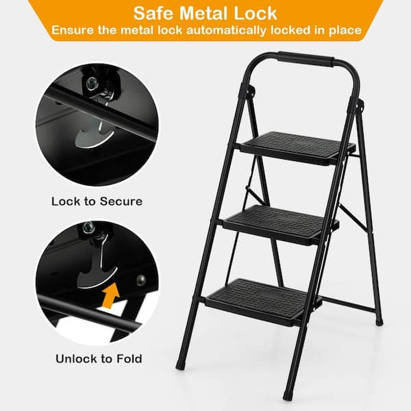3-Step 10 ft. Reach Steel Step Stool, 330 lbs. Load Capacity