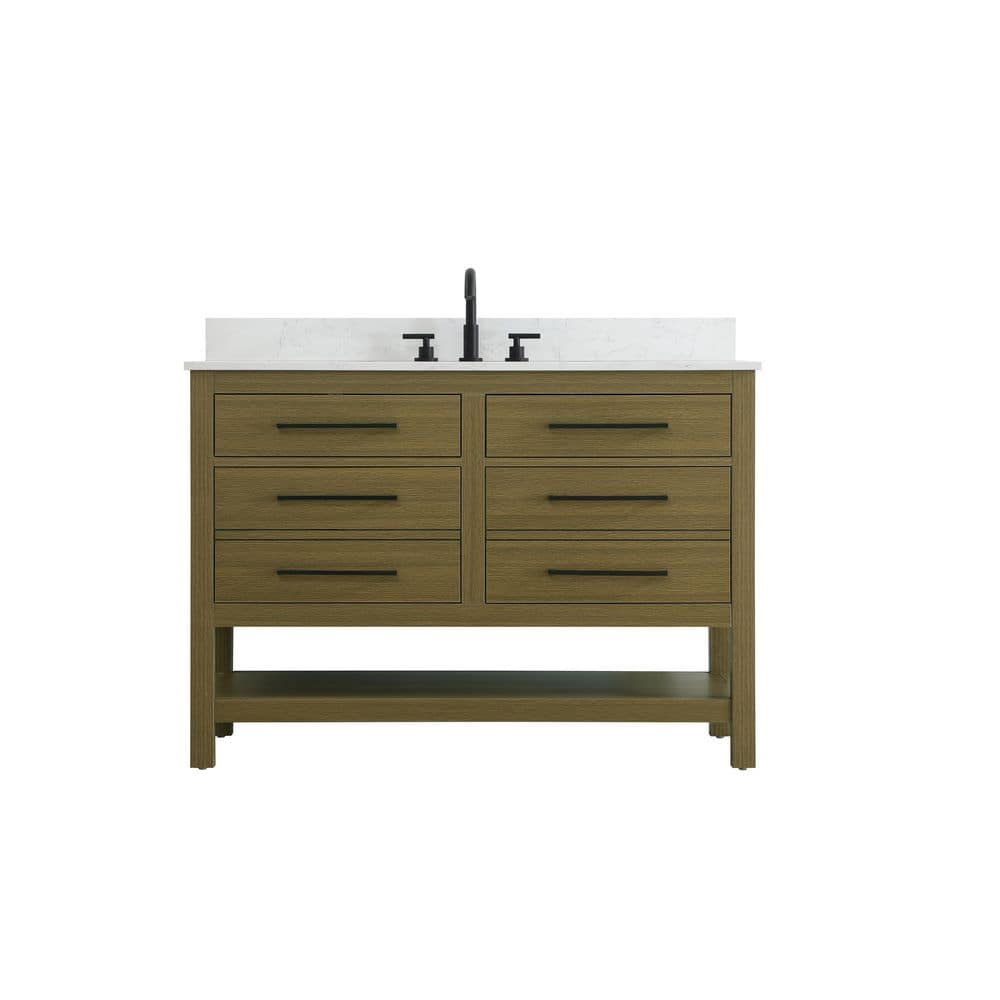 48 in. Single Sink Chestnut Brown Bath Vanity with White Engineered Marble Top and Backsplash price history on PriceWatchPro