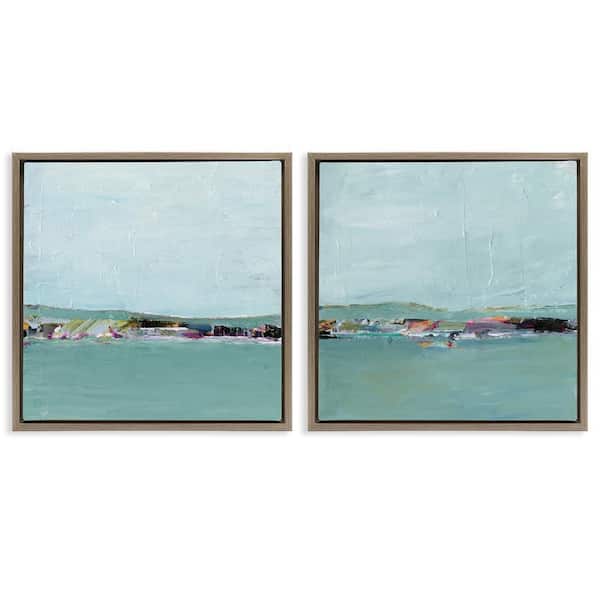 Abstract Sea Distant Cliffs by Ethan Harper 2-Pieces Brown Floater Frame Abstract Graphic Art Print 25 in. x 25 in.