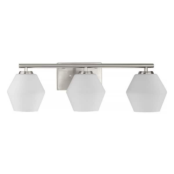 Copeland Collection 24 in. 3-Light Brushed Nickel Vanity Light with Etched Opal Glass Shades