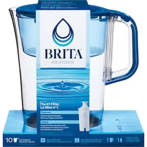 Tahoe 10-Cup Large Water Filter Pitcher in Blue with 1 Standard Filter