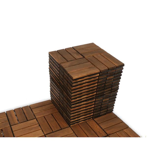 Afoxsos 20-Pieces Brown 1 ft. x 1 ft. Interlocking Deck Tiles Checker Pattern Acacia Hardwood Outdoor Flooring for Patio Balcony