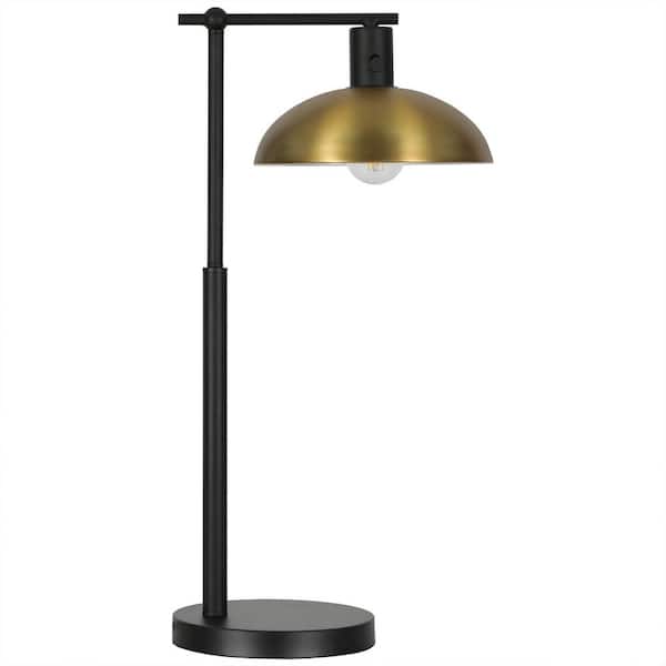 HomeRoots 25 in. Gold Transitional Integrated LED Bedside Table Lamp with Gold Metal Shade