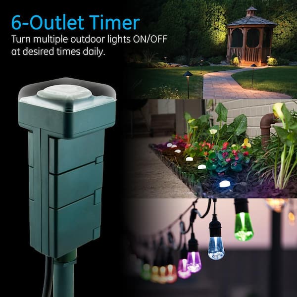 6 Outlet UL LISTED Outdoor Yard Stake Remote Control Light Sensor Digital  Timer – EconoSuperStore