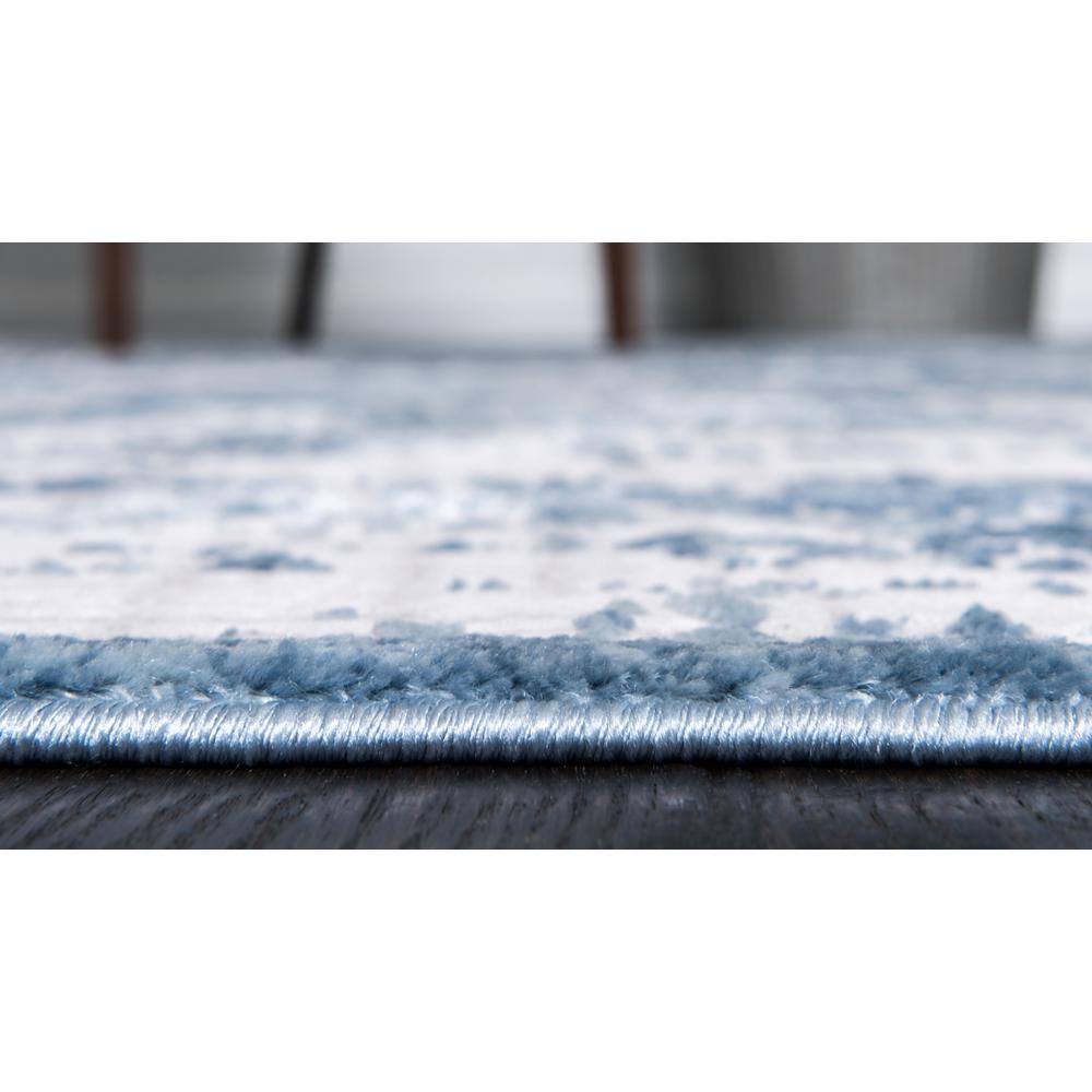 Braided Edge Blue Floral 4' x 6' Synthetic Rectangular Rug