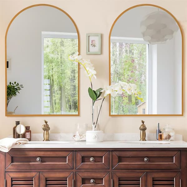 Dovelina 30 in. W x 39 in. H Arched Mirror Gold Framed Aluminum Alloy Wall Mirror Set of 2