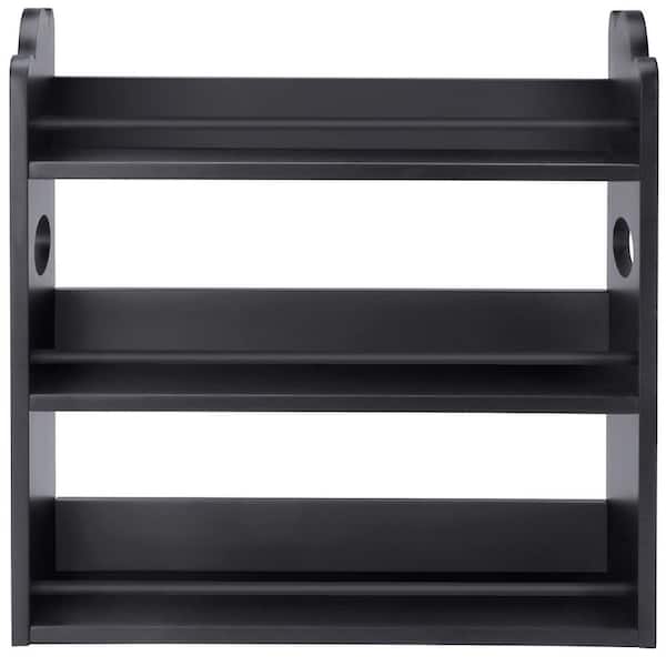 3-Tier Bamboo Black Spice Rack Organizer with Handles, Spice Storage Holder, Seasoning Jars Rack for Kitchen