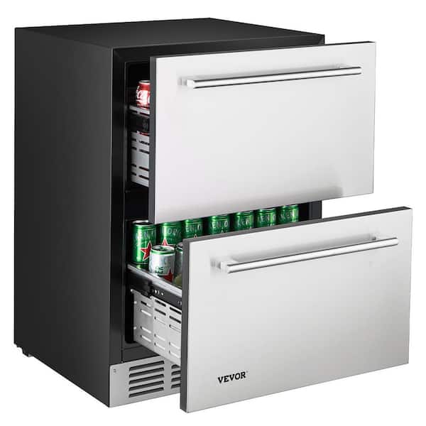 24 in. Undercounter Refrigerator, 2-Drawer Built-in Beverage Refrigerator with Touch Pane 4.9 cu. ft. Capacity Silver