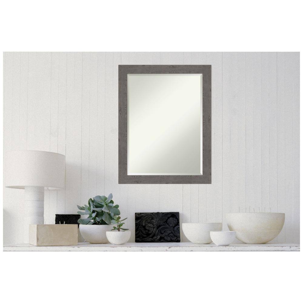 Rustic Plank Grey Woodgrain Rectangular Wall Mirror 21x27"