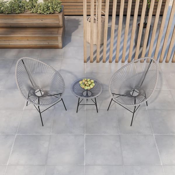 AUTMOON Black 3-Piece Metal Outdoor Conversation Bistro Set with 2 Chairs, 1 Coffee Table, for Backyard Balcony (Gray)