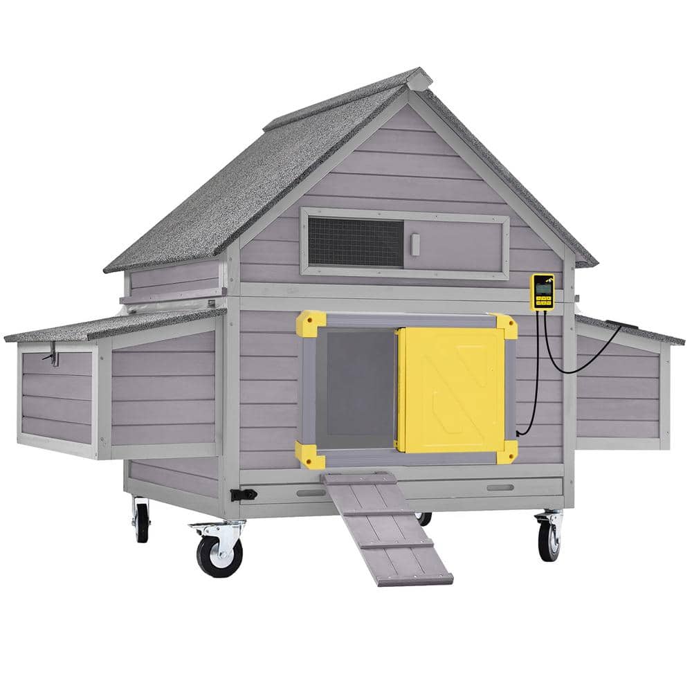 Large Chicken Tractor for 2/4-Chickens with Automatic Chicken Door (Gray Fr