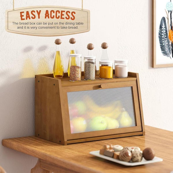 Lynzavix 1-Piece Bamboo Bread Box Set with Acrylic Door for