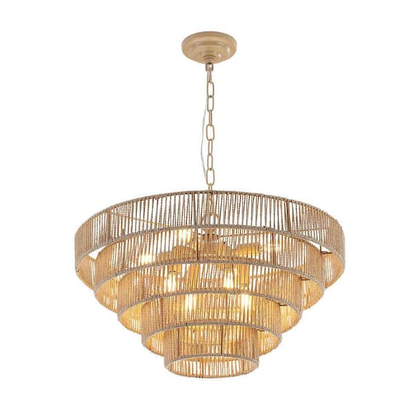 VEVETTA 23.6 in. 8-Light Wood Modern Tiered Ring Chandelier