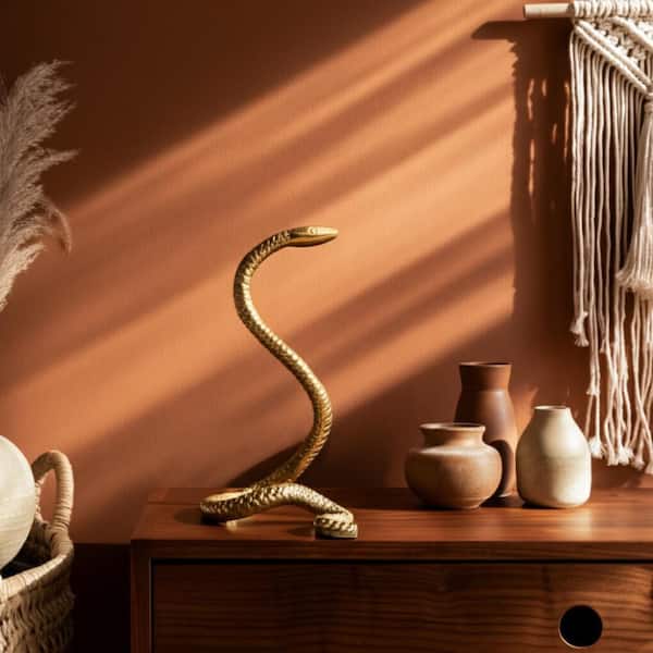 Gold 7 in. x 10 in. Metal Snake Tabletop Figurine