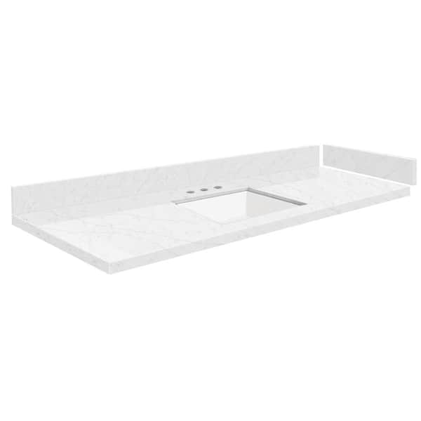 Transolid Silestone 55.25 in. W x 22.25 in. D Quartz White Rectangular Single Sink Vanity Top in Statuario