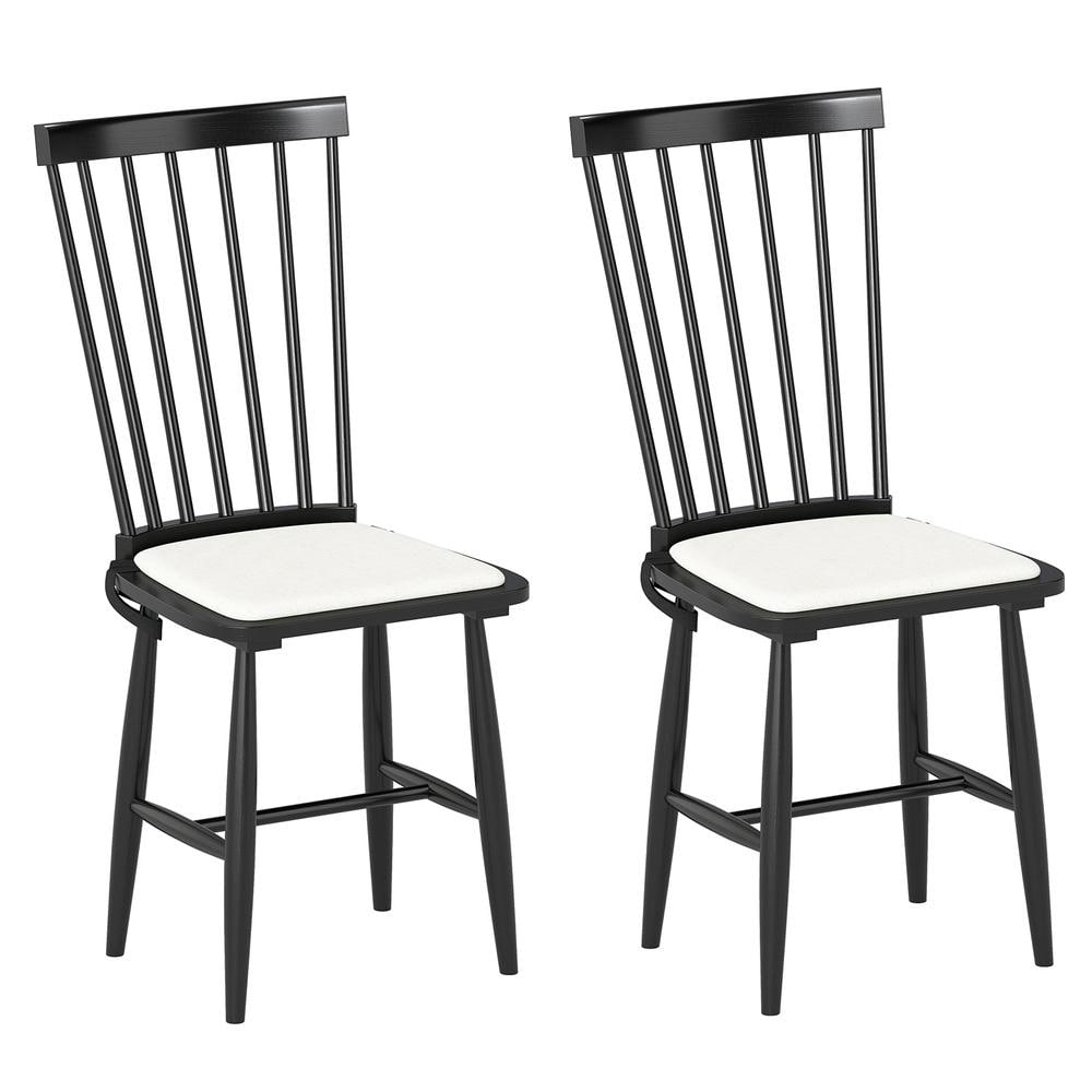 Dining Chairs Set of 2 Farmhouse Solid Rubber Wood Windsor Chairs with Removable Seat Cushions-Black price history on PriceWatchPro