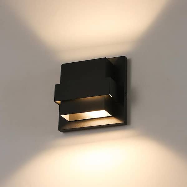 2-Light Matte Black Integrated LED Dimmable Outdoor Wall Lantern Scone with Up and Down Lighting