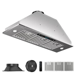 36 in. 900 CFM Ducted Insert Range Hood in Stainless Steel with LED 4 Speed Gesture Sensing and Touch Control Panel