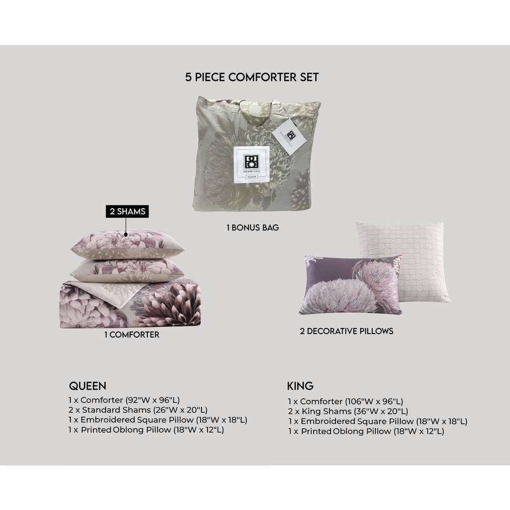 King Purple Cotton Reversible Floral Comforter Set