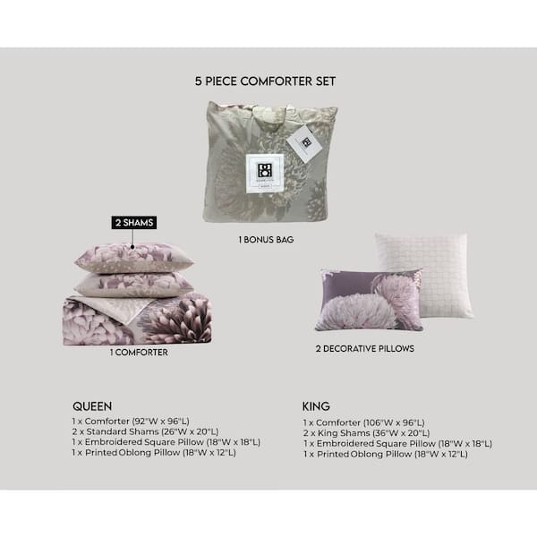 Bloom Purple 100% Cotton 230 Thread Count 5-Piece Reversible Comforter Set