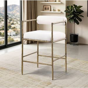 Aurelia 26 in. H Cloud/Gold Upholstered Back Metal Organic Modern Counter Height Stools (Set of 2)