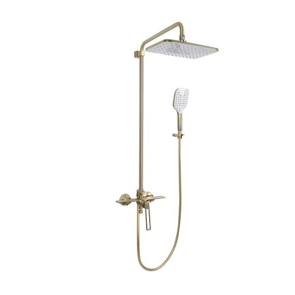 AIMADI Single Handle 3-Spray Wall Mount Shower Faucet 1.8 GPM with High Pressure Brass Exposed Shower System in. Brushed Gold