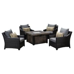 Deco 5-Piece Wicker Patio Fire Pit Conversation Set with Sunbrella Charcoal Gray Cushions