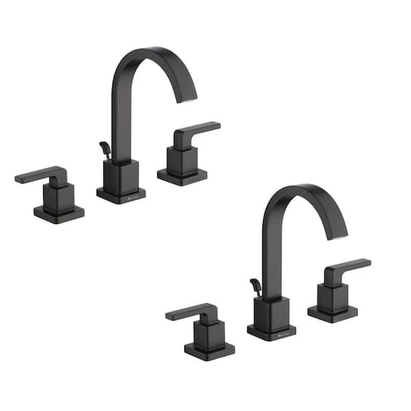 Glacier Bay Farrington 8 in. Widespread Double-Handle High-Arc Bathroom Faucet in Matte Black (2-Pack)